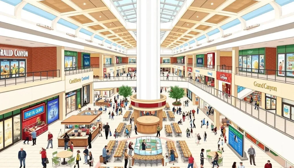 An image of the Grand Canyon Mall's interior, showing its large food court and retail stores. An image of the Grand Canyon Mall's interior, showing its large food court and retail stores.