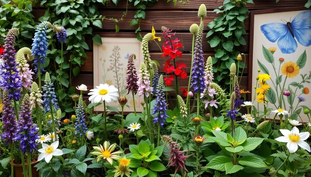 An image of the Herbal Garden with its medicinal plants and artwork.