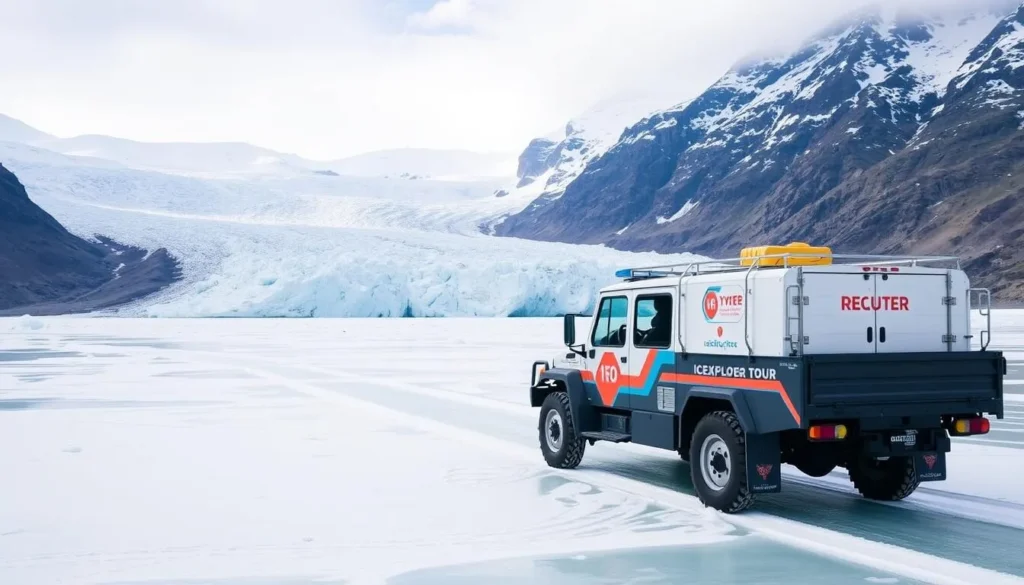 An image of the Ice Explorer Tour truck on the Athabasca Glacier