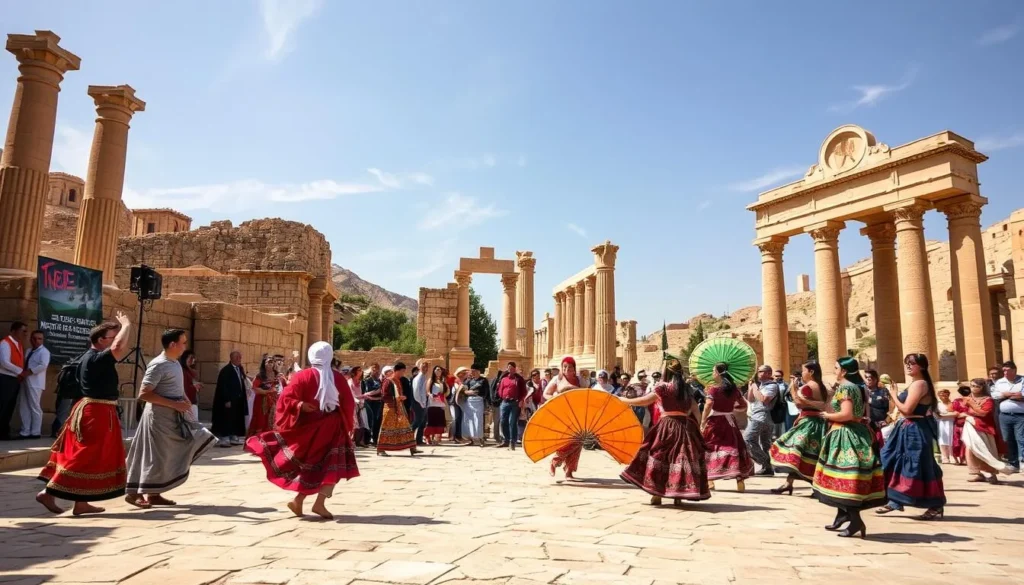 An image of the Jerash Festival of Culture and Arts, showcasing a performance at the ancient Roman ruins.