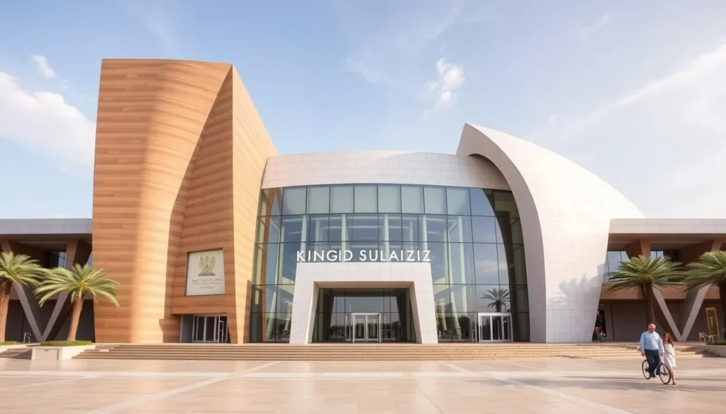 An image of the King Abdulaziz Cultural Center's modern architecture with a blend of traditional Saudi elements.