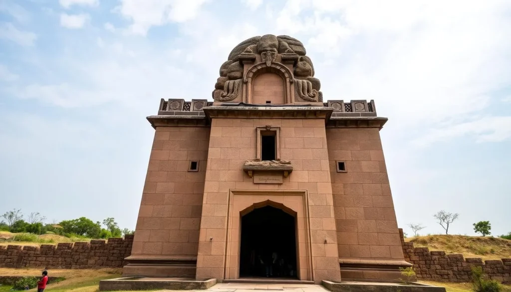 An image of the Kondapalli Fort, highlighting its imposing granite entrance.