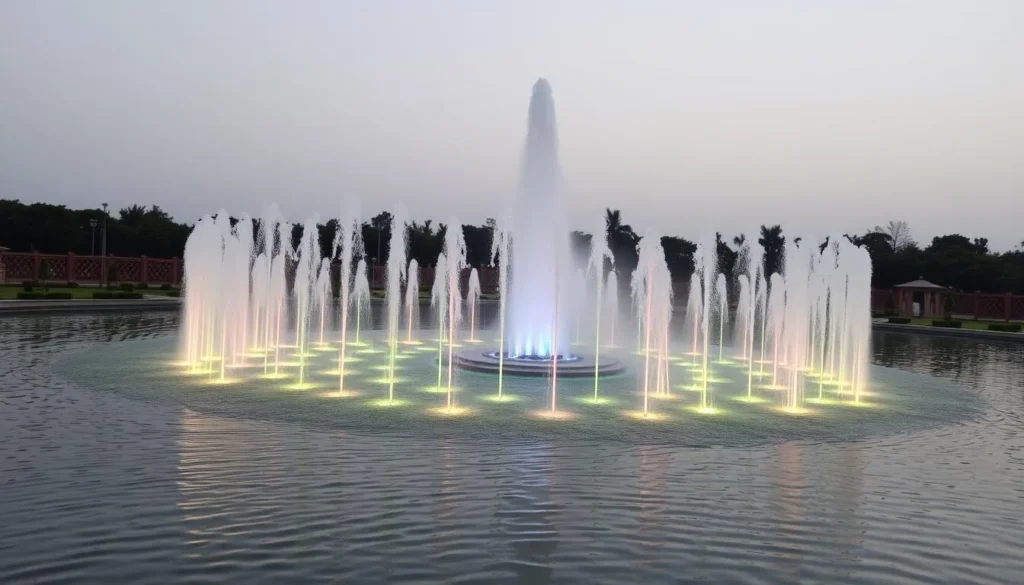 An image of the Lata Mangeshkar Musical Garden's musical fountain in Nagpur, with water dancing to melodious tunes.