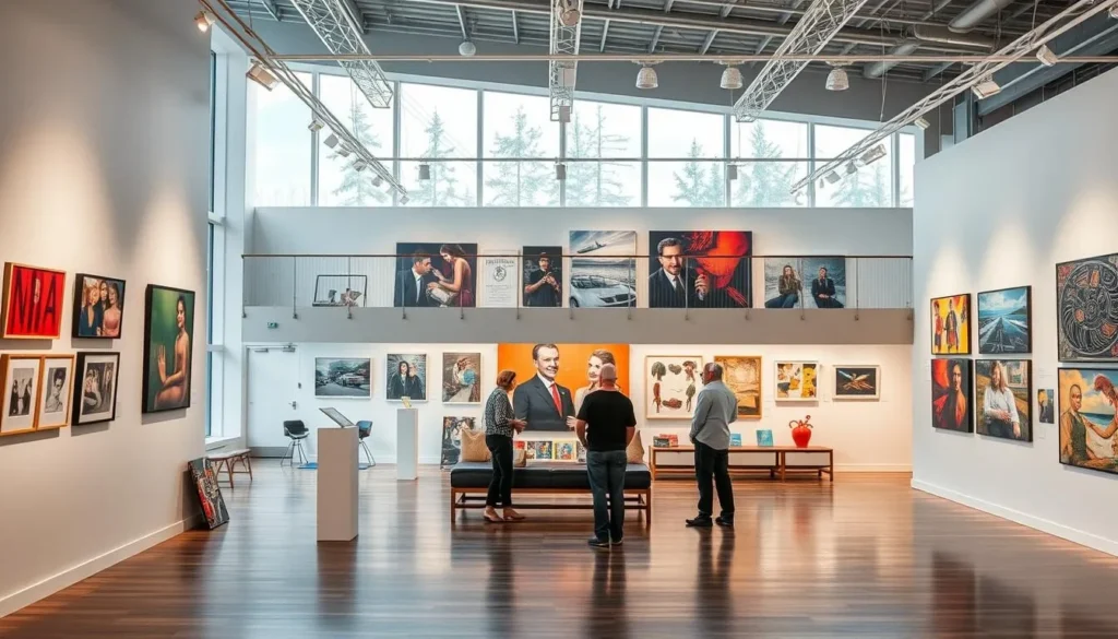 An image of the Møre and Romsdal Art Centre's interior, featuring a contemporary art exhibition.