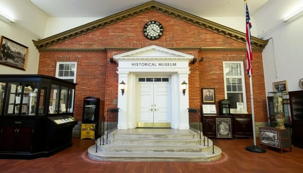 An image of the North Shore Historical Museum, located in the former Justice Court building, showcasing its exhibits on Glen Cove's history.