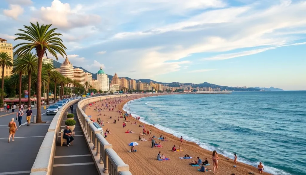 An image of the Promenade des Anglais in Nice, with its stunning views of the Baie des Anges.