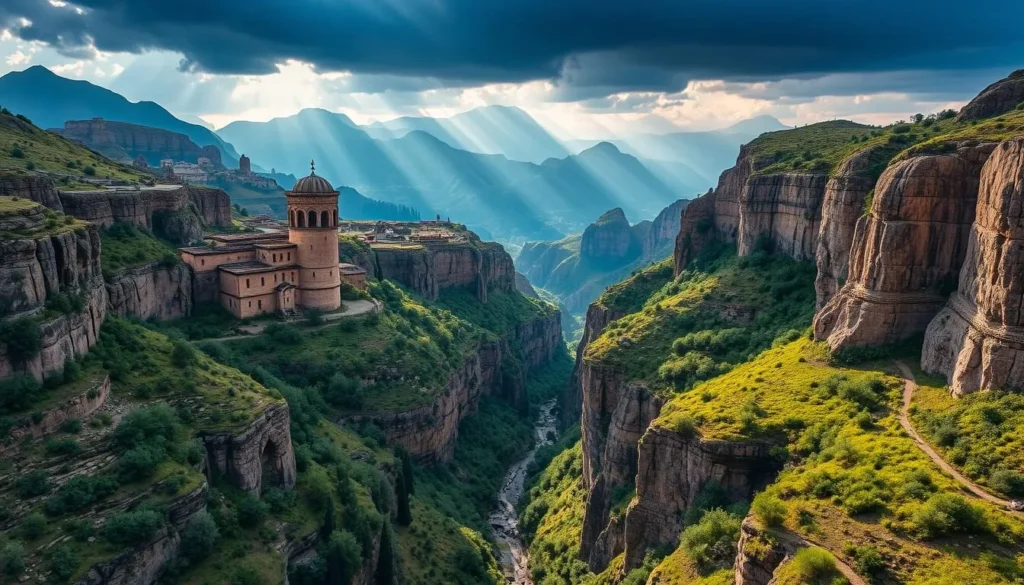 An image of the Qadisha Valley with its rugged cliffs and ancient monasteries.