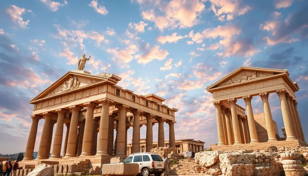 An image of the Roman ruins in Baalbek, Lebanon, showcasing the Temple of Bacchus and Jupiter.