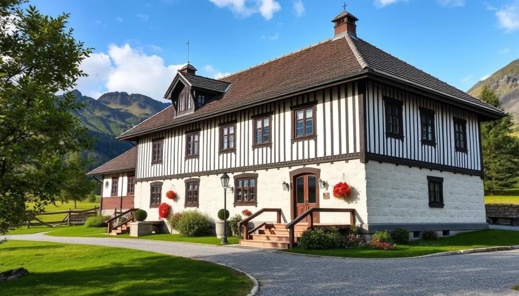 An image of the Romsdal Museum's exterior, showcasing its traditional Norwegian architecture.