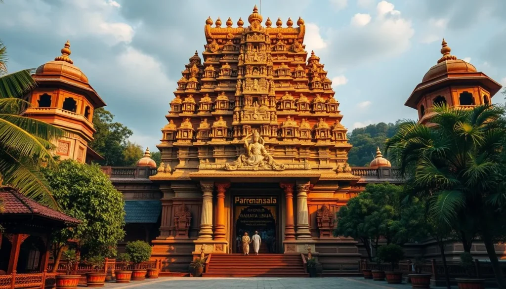 An image of the Sri Dharmasthala Manjunatheshwara Temple's grand entrance