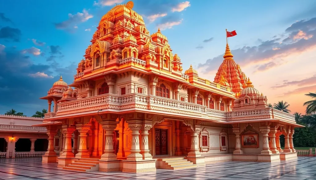 An image of the Sri Krishna Temple's unique architecture
