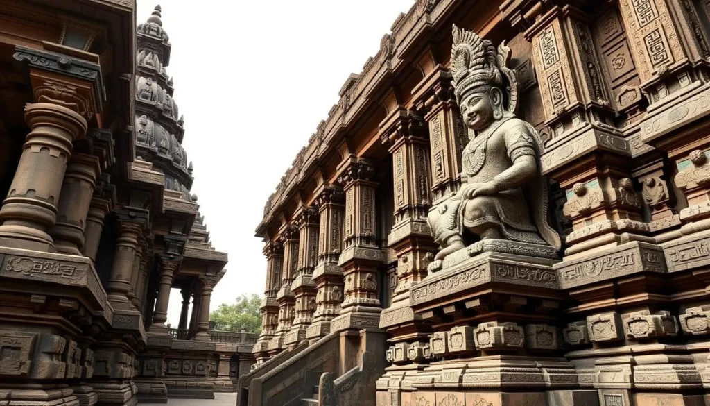 An image of the Thousand Pillar Temple's intricate stone carvings and majestic Nandi statue. An image of the Thousand Pillar Temple's intricate stone carvings and majestic Nandi statue.