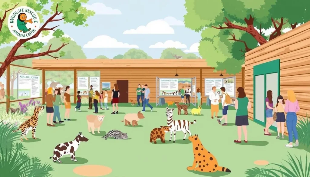 An image of the Wildlife Rescue & Ambulance Service Animal Centre with animals and visitors.