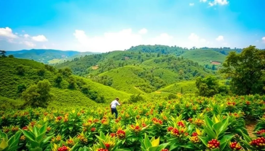 An image of the coffee plantations in Araku Valley with tribal people cultivating coffee.