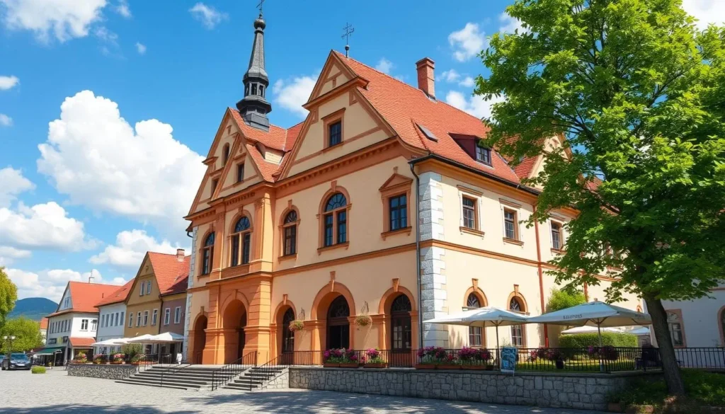An image of the historical town hall in Uherske Hradiste