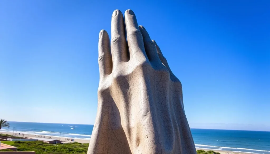 An image of the iconic "La Mano" sculpture in Punta del Este.
