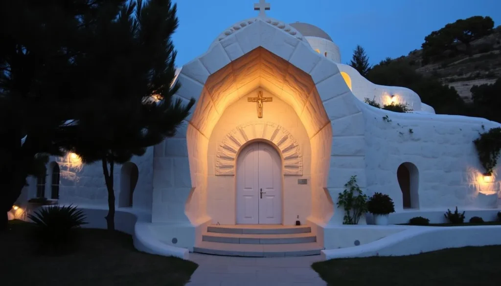 An image of the serene Milk Grotto chapel in Bethlehem, with its distinctive white stone and peaceful atmosphere.