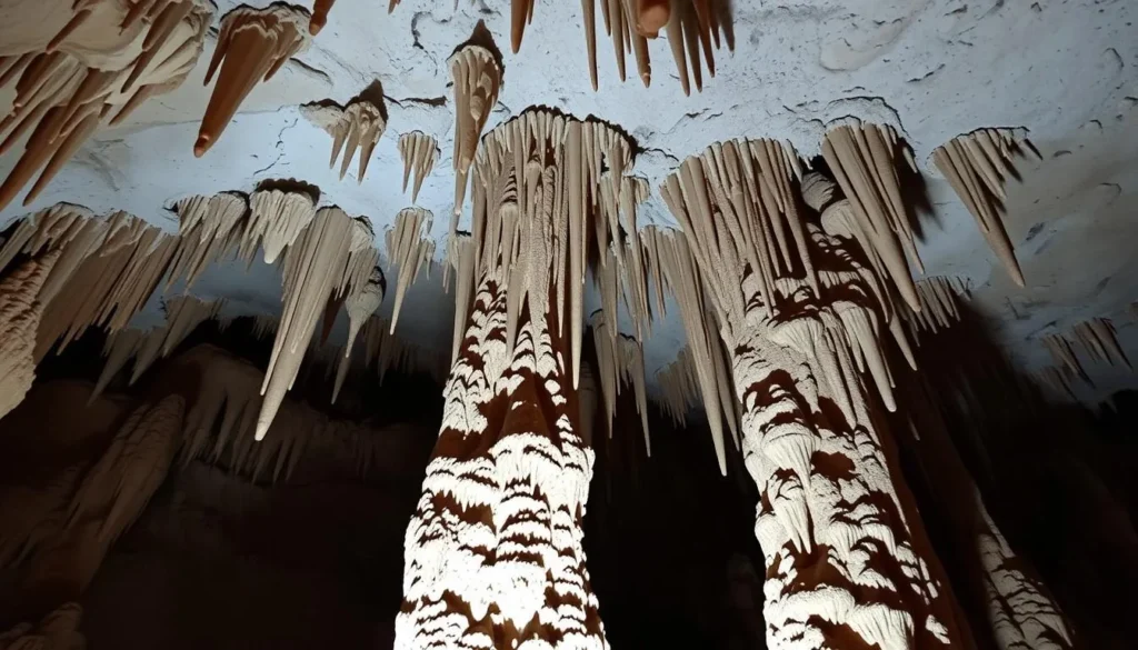 An image of the stunning stalactites and stalagmites inside the Punkva Caves.