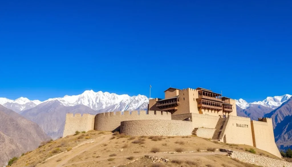 Ancient Baltit Fort in Hunza Valley, Pakistan with mountain backdrop