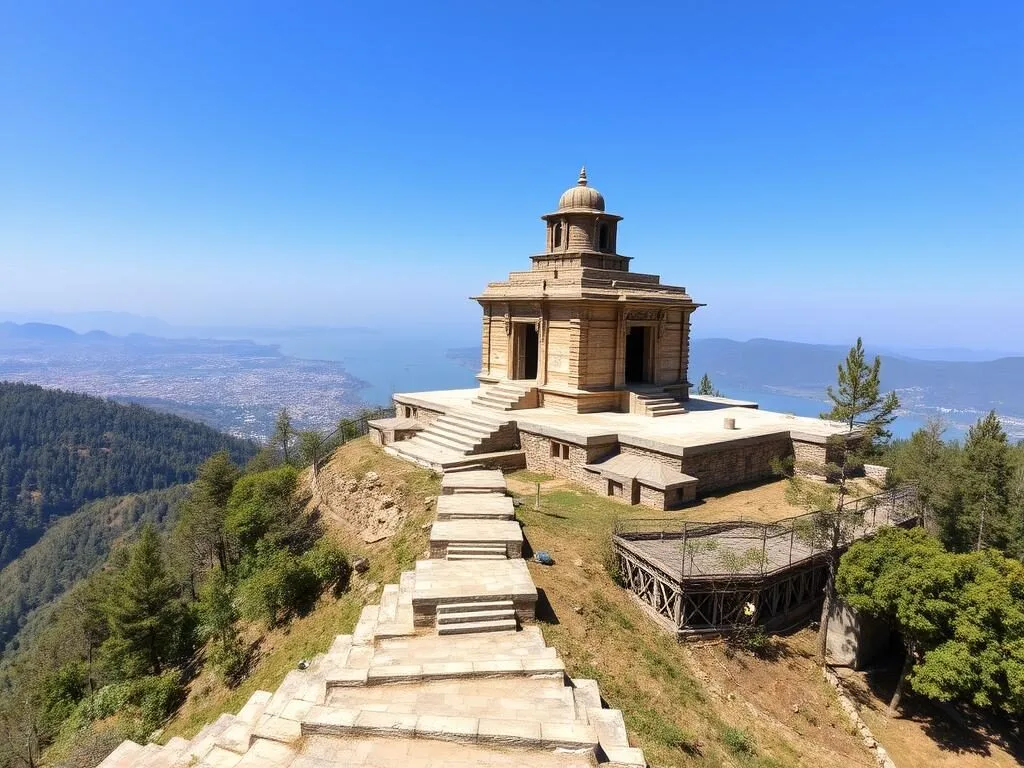 Ancient Shankaracharya Temple on hilltop with panoramic view of Srinagar city