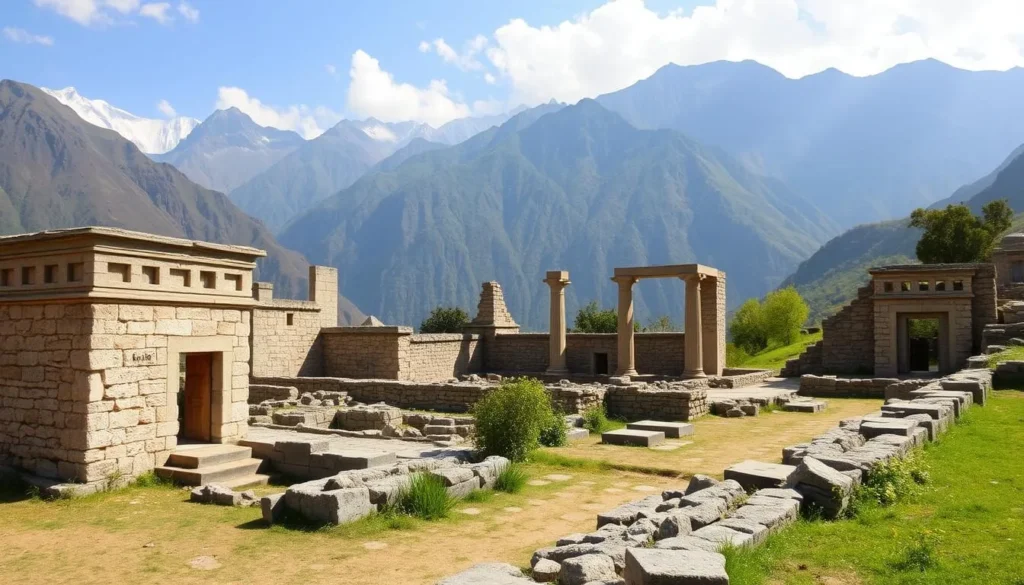 Ancient ruins of Sharda University with mountains in the background in Neelam Valley, Pakistan Ancient ruins of Sharda University with mountains in the background in Neelam Valley, Pakistan