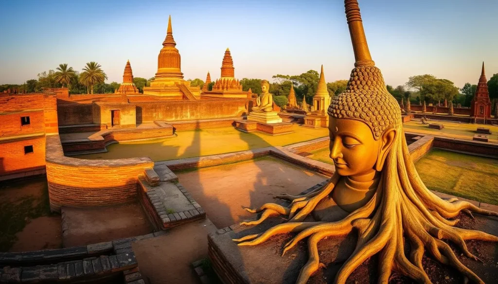 Ancient temples and ruins at Ayutthaya Historical Park near Bangkok