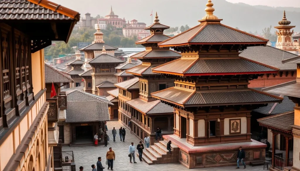 Ancient temples and traditional architecture in the historic town of Panauti near Dhulikhel