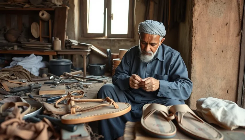 Artisan crafting traditional Peshawari chappal sandals