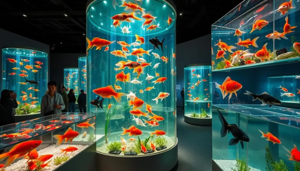 Artistic goldfish display at Nara Kingyo Museum