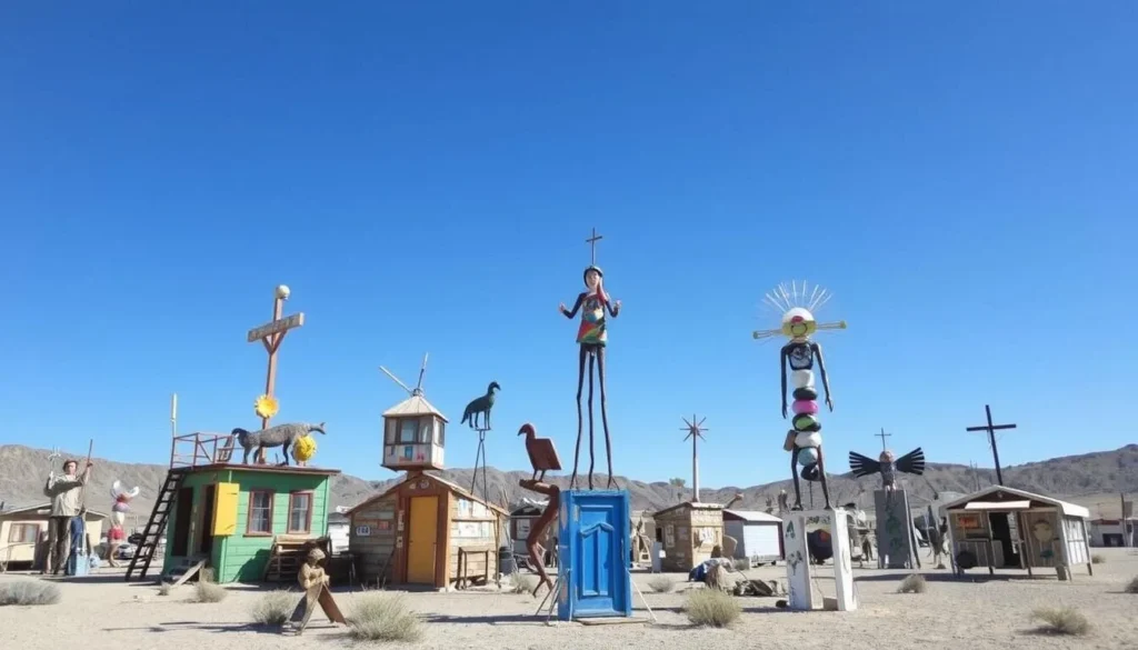 Artistic installations at East Jesus in Slab City made from recycled materials Artistic installations at East Jesus in Slab City made from recycled materials