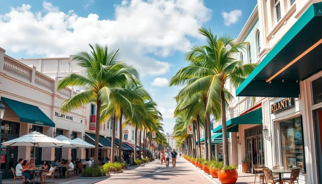 Atlantic Avenue in Delray Beach with shops and restaurants Atlantic Avenue in Delray Beach with shops and restaurants