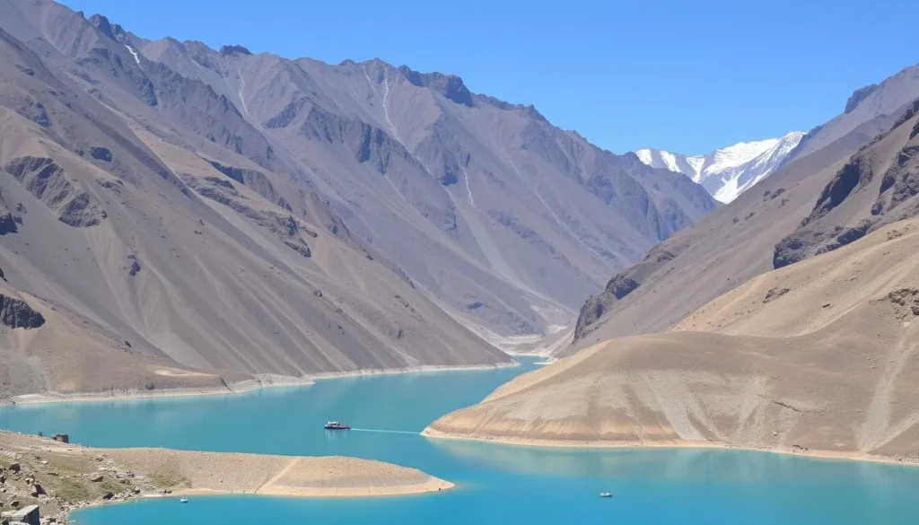 Attabad Lake in Gilgit-Baltistan with its striking turquoise waters surrounded by mountains Attabad Lake in Gilgit-Baltistan with its striking turquoise waters surrounded by mountains