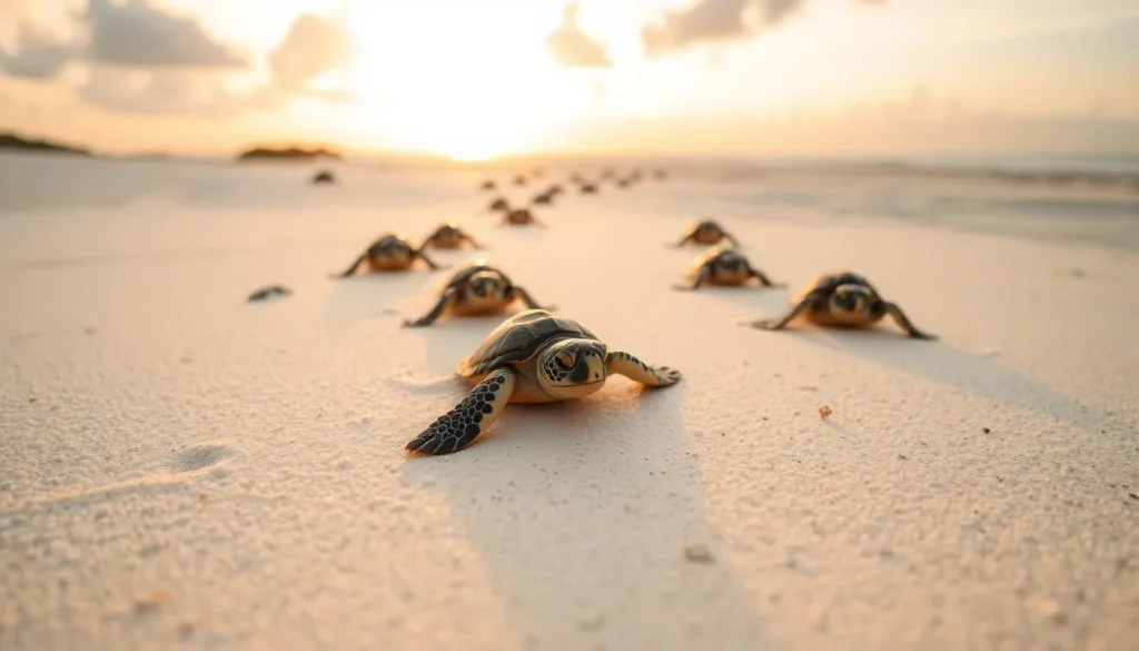Baby sea turtles hatching and making their way to the ocean on Pamalican Island Baby sea turtles hatching and making their way to the ocean on Pamalican Island