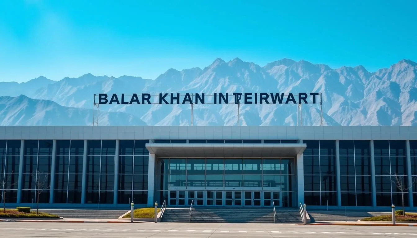 Bacha Khan International Airport in Peshawar, Pakistan with mountains in background