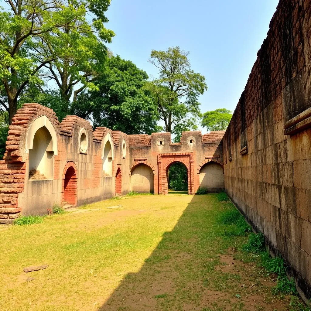 Baisgazi Wall ruins in Gaur Bangladesh showing ancient fortification