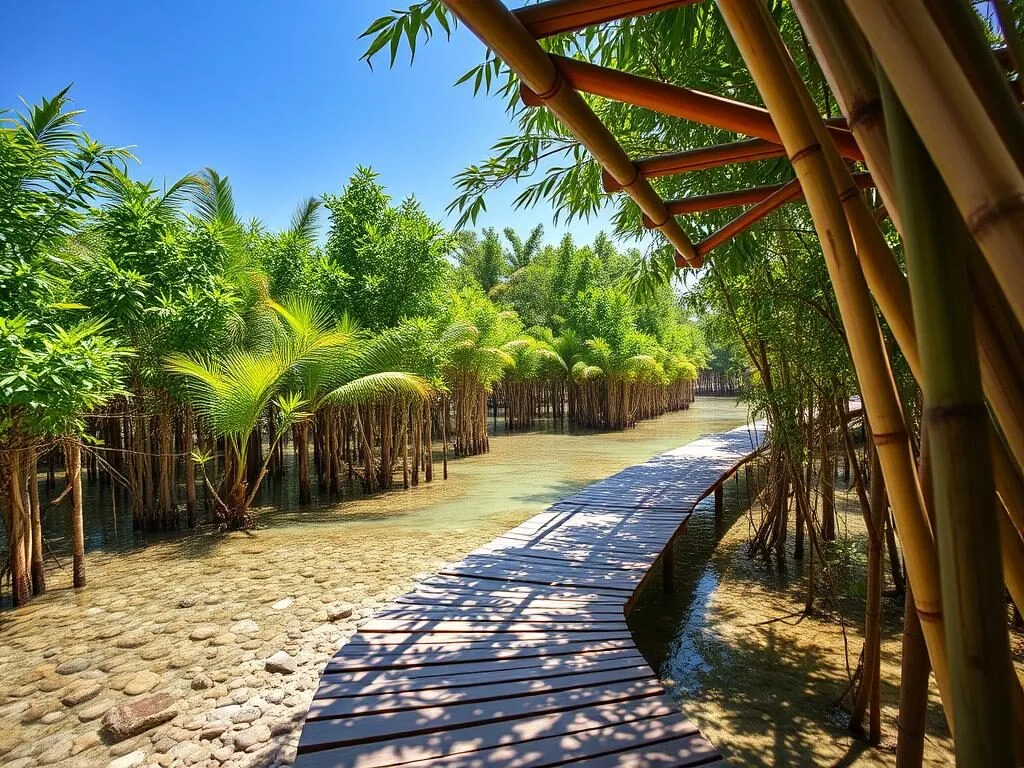 Bamboo walkway through Obo-ob Mangrove Eco Park Bamboo walkway through Obo-ob Mangrove Eco Park