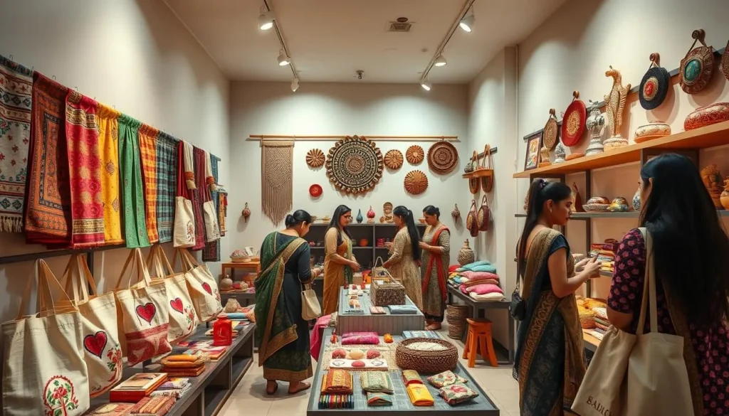Banascraft boutique in Ahmedabad showing handcrafted items made by women artisans of SEWA Banascraft boutique in Ahmedabad showing handcrafted items made by women artisans of SEWA