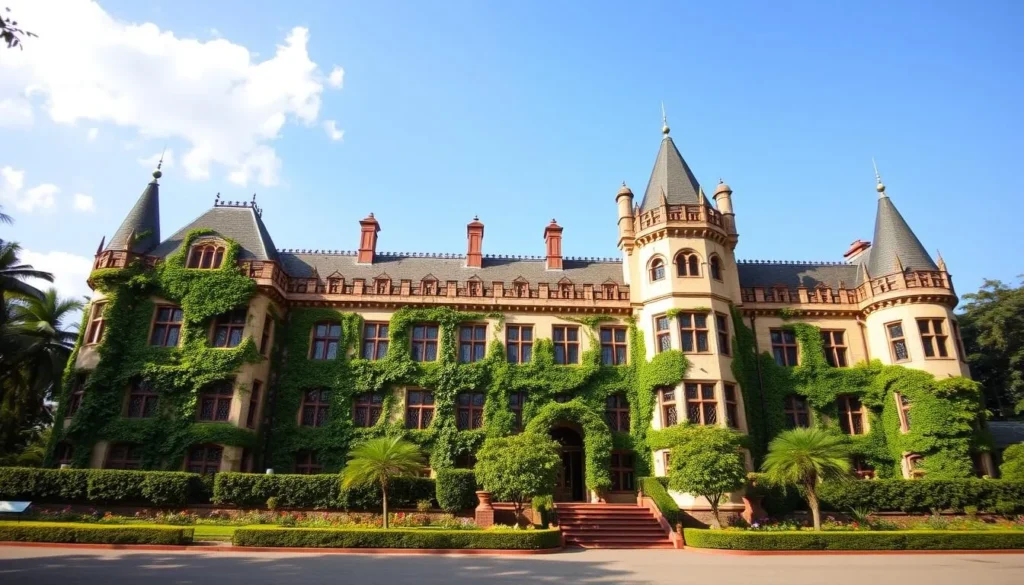 Bangalore Palace facade with Tudor-style architecture and beautiful gardens Bangalore Palace facade with Tudor-style architecture and beautiful gardens