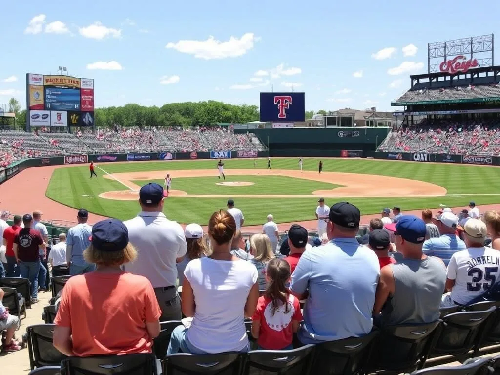 Baseball game at Nymeo Field in Frederick Maryland with families enjoying the game