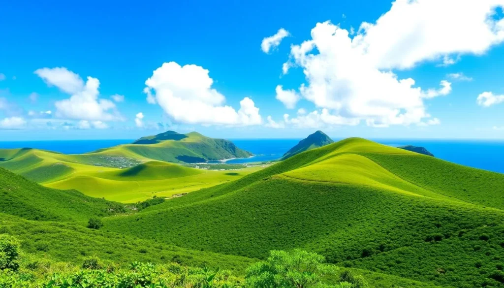 Batanes rolling hills during summer season with perfect blue skies