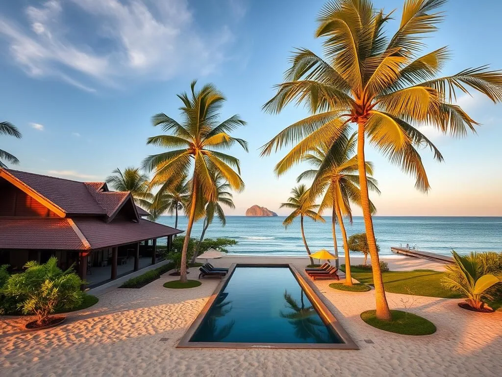 Beachfront resort at Panagsama Beach with views toward Pescador Island