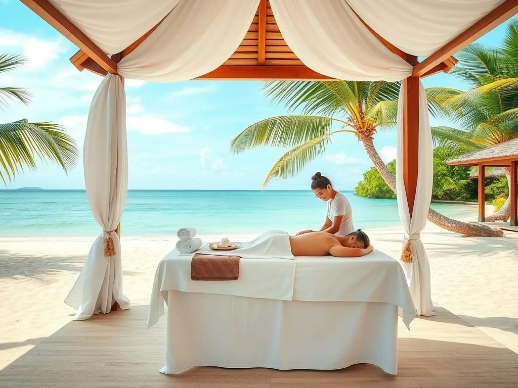 Beachfront spa treatment with ocean view at a resort in Samal Island Philippines Beachfront spa treatment with ocean view at a resort in Samal Island Philippines