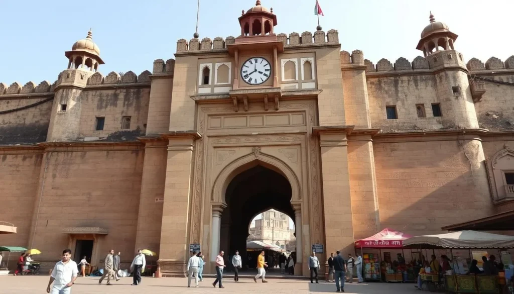 Bhadra Fort in Ahmedabad showing the imposing entrance gate and clock tower Bhadra Fort in Ahmedabad showing the imposing entrance gate and clock tower