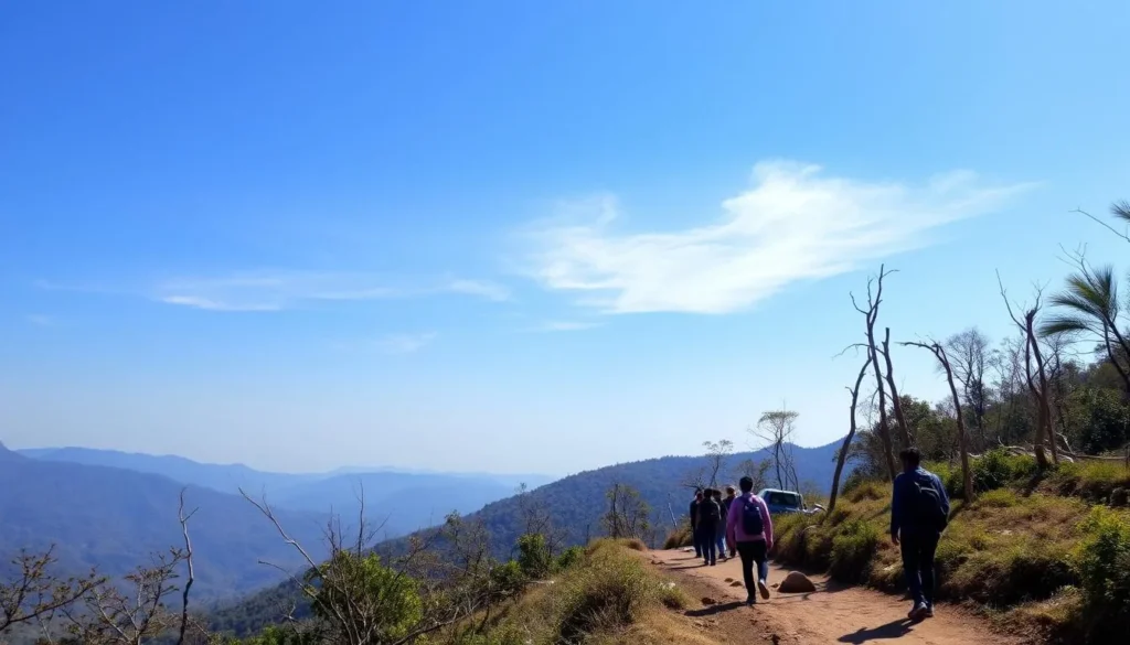 Bhawal National Park during winter season showing clear blue skies and comfortable conditions for hiking