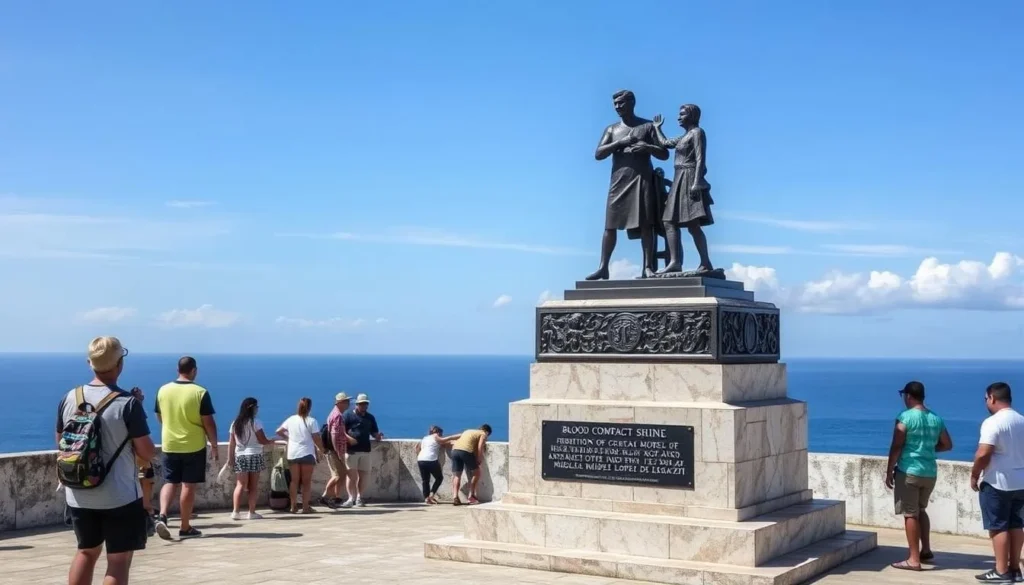 Blood Compact Shrine monument depicting the historic blood compact ceremony between Sikatuna and Legazpi Blood Compact Shrine monument depicting the historic blood compact ceremony between Sikatuna and Legazpi