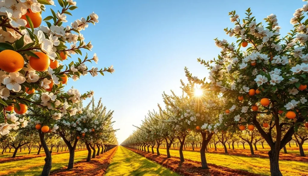 Blooming citrus orchards in Sargodha during spring season