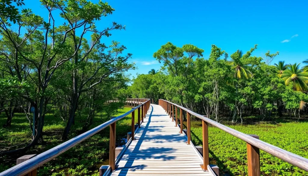 Boardwalk through mangroves at Olango Island Wildlife Sanctuary, Philippines