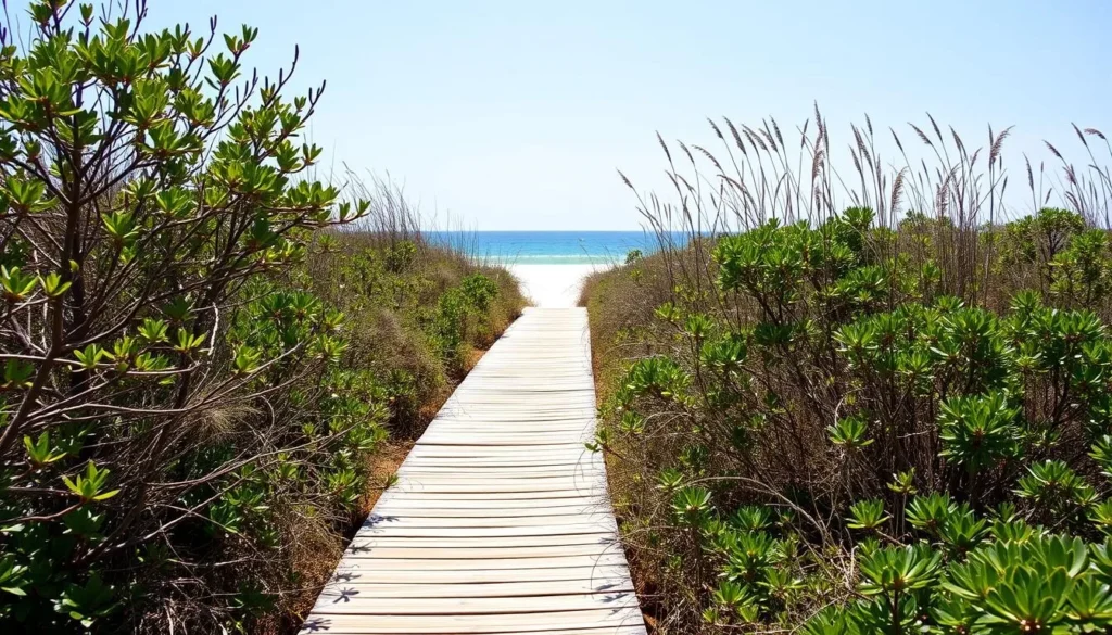 Boardwalk through natural vegetation at John D. MacArthur Beach State Park Boardwalk through natural vegetation at John D. MacArthur Beach State Park