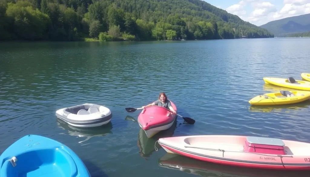 Boat rental at Lake Lipno with various options like pedal boats and kayaks