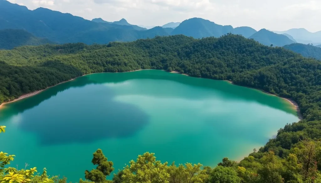 Boga Lake (Bagakain Lake) surrounded by mountains and forests in Bandarban